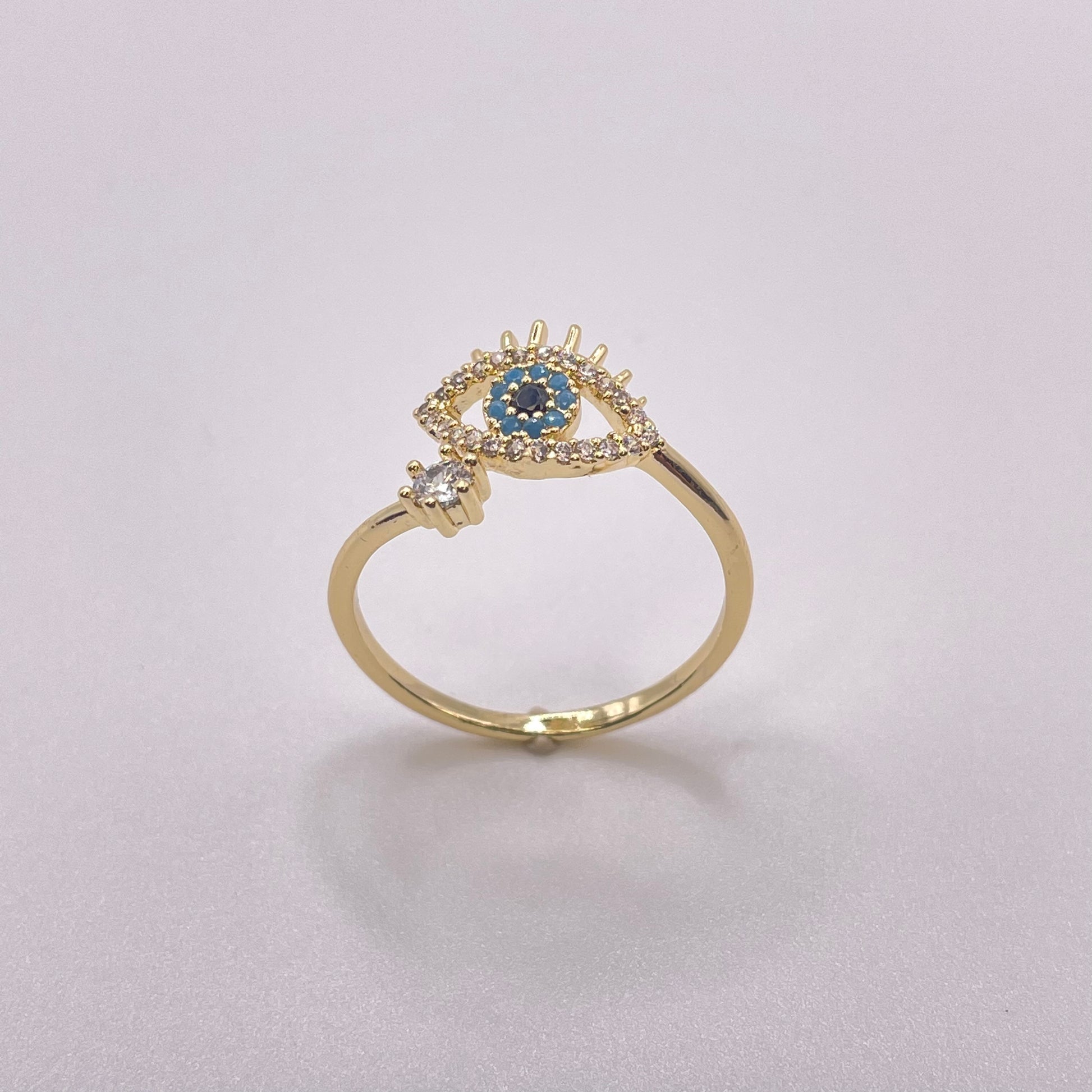 CZ tear evil eye ring - Gold standing