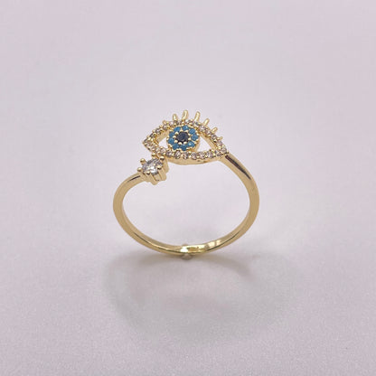 CZ tear evil eye ring - Gold standing