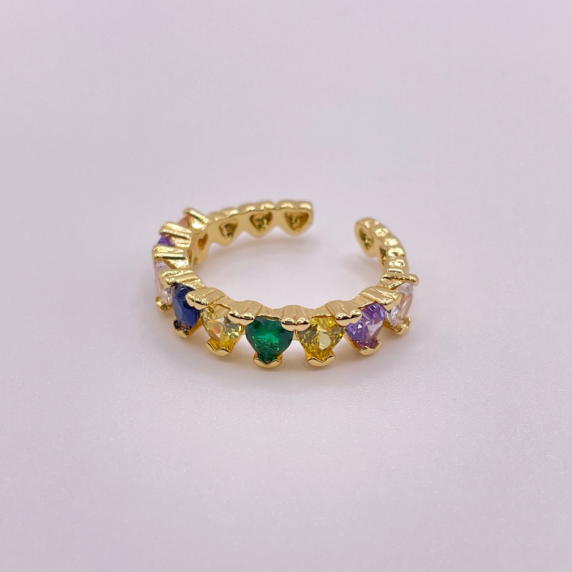 Rainbow heart cut ring - Gold laying flat