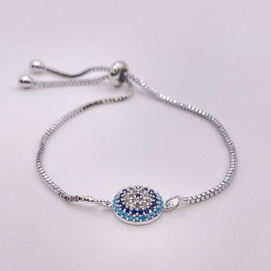 Turquoise evil eye bracelet - Silver front view